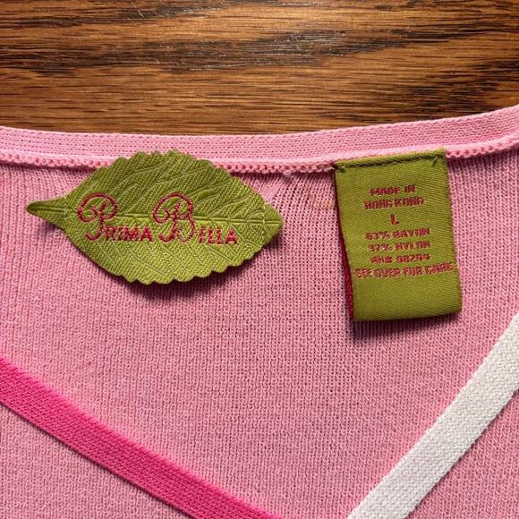 Prima Bella Sweater Pink Women's Size L Square neck 3/4 sleeve Preppy - Picture 3 of 7